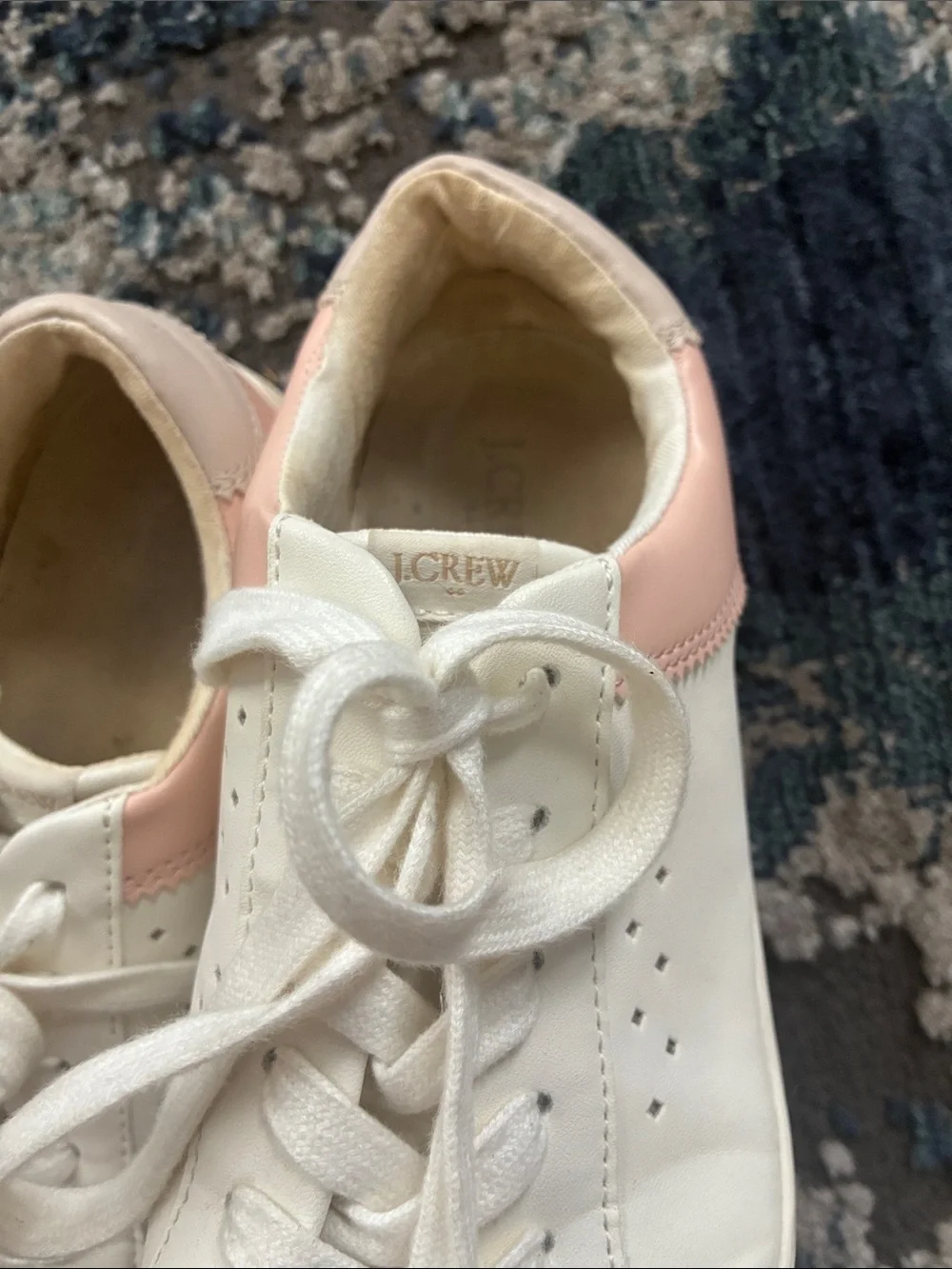 J Crew White Leather Women's Sneakers with Pink Heel Accent